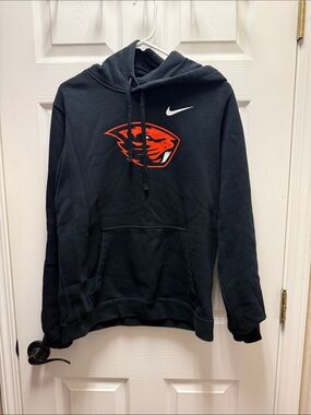 Nike Black Hoodie with Orange Beaver Logo and White Swoosh